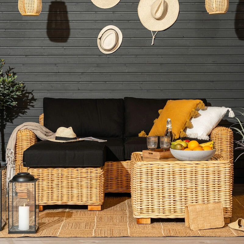 Veke Vorona 3-istuttava Rottinkisohva Luonnonväri/musta Pehmuste 1 Veke Vorona 3-istuttava Rottinkisohva Luonnonväri/musta Pehmuste