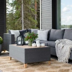 Veke Jersey Kulmasohva Ja Sohvapöytä, Tummanharmaa Polyrottinki