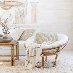 Veke Pesä Korituoli Luonnonväri Rottinki, L.valkoinen Pehmuste -Veke kauppa pesa pallotuoli luonnonvarinen rottinki web 5