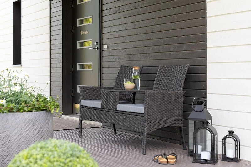 Veke Tupla Puutarhapenkki Pöydällä Tummanharmaa Polyrottinki, Harmaat Pehmusteet 2 Veke Tupla Puutarhapenkki Pöydällä Tummanharmaa Polyrottinki, Harmaat Pehmusteet - Image 2