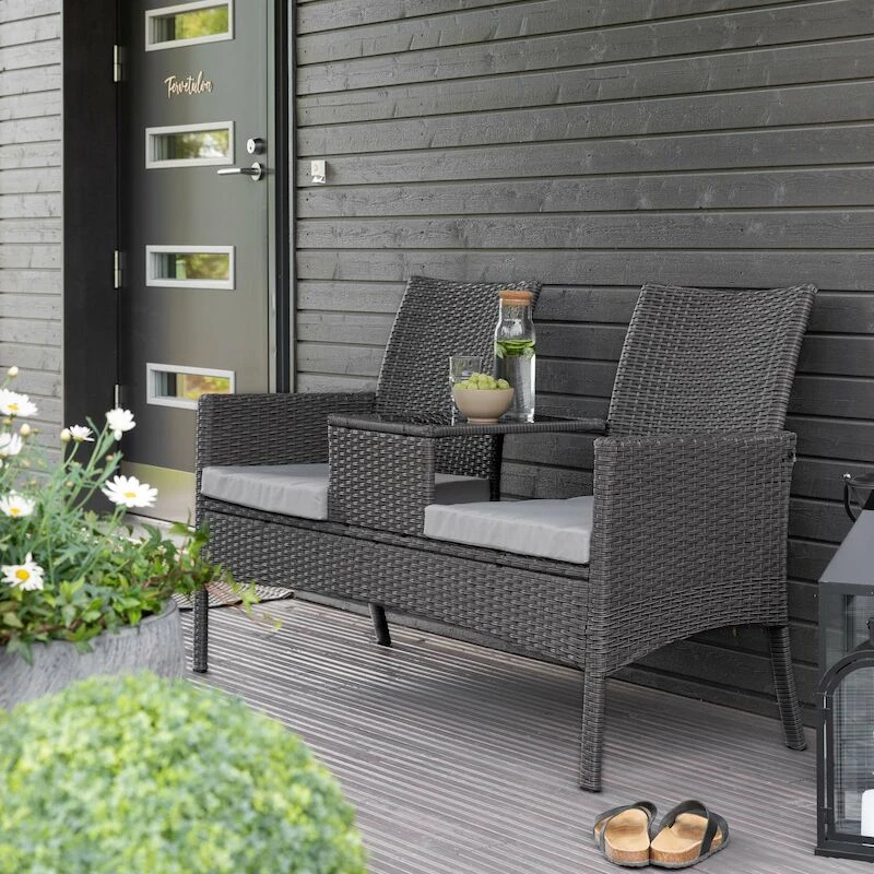 Veke Tupla Puutarhapenkki Pöydällä Tummanharmaa Polyrottinki, Harmaat Pehmusteet 4 Veke Tupla Puutarhapenkki Pöydällä Tummanharmaa Polyrottinki, Harmaat Pehmusteet - Image 4
